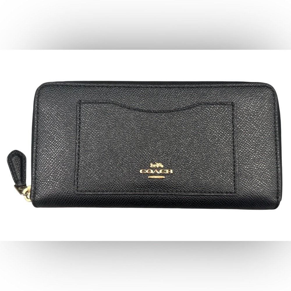 Coach Crossgrain Black Leather Zip Around Accordion Wallet